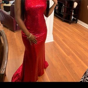 Red sequin prom dress